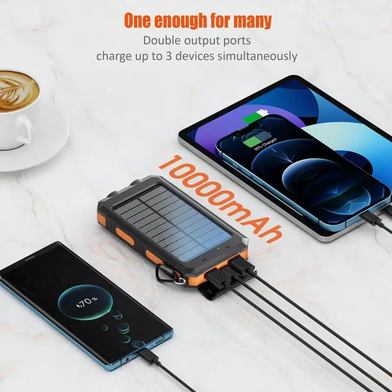 10000Mah Compact Solar Charger - Portable Power Bank with Integrated Solar Panel & Dual QC3.0 USB Ports for Phones, Tablets, Small Devices - Ideal for Camping, Hiking, Emergency Kits, Features SOS Flashlight