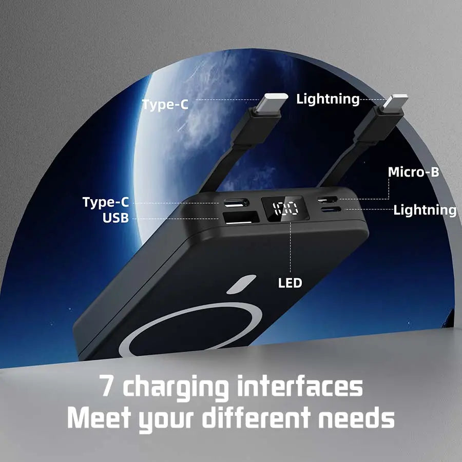 10000Mah Portable Power Bank, 22.5W Fast Charging, Built-In Charging Cable, a Must-Have for Travel and Camping. USB-C Portable Mobile Phone Charger, Compatible with Iphone, Android and Other Smart Devices. Hd