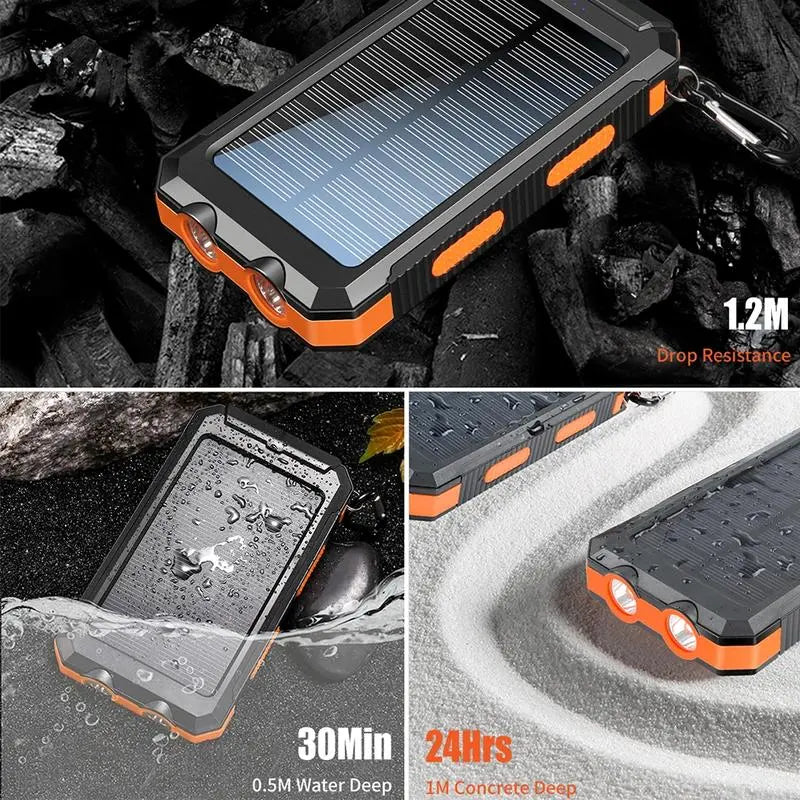 10000Mah Compact Solar Charger - Portable Power Bank with Integrated Solar Panel & Dual QC3.0 USB Ports for Phones, Tablets, Small Devices - Ideal for Camping, Hiking, Emergency Kits, Features SOS Flashlight